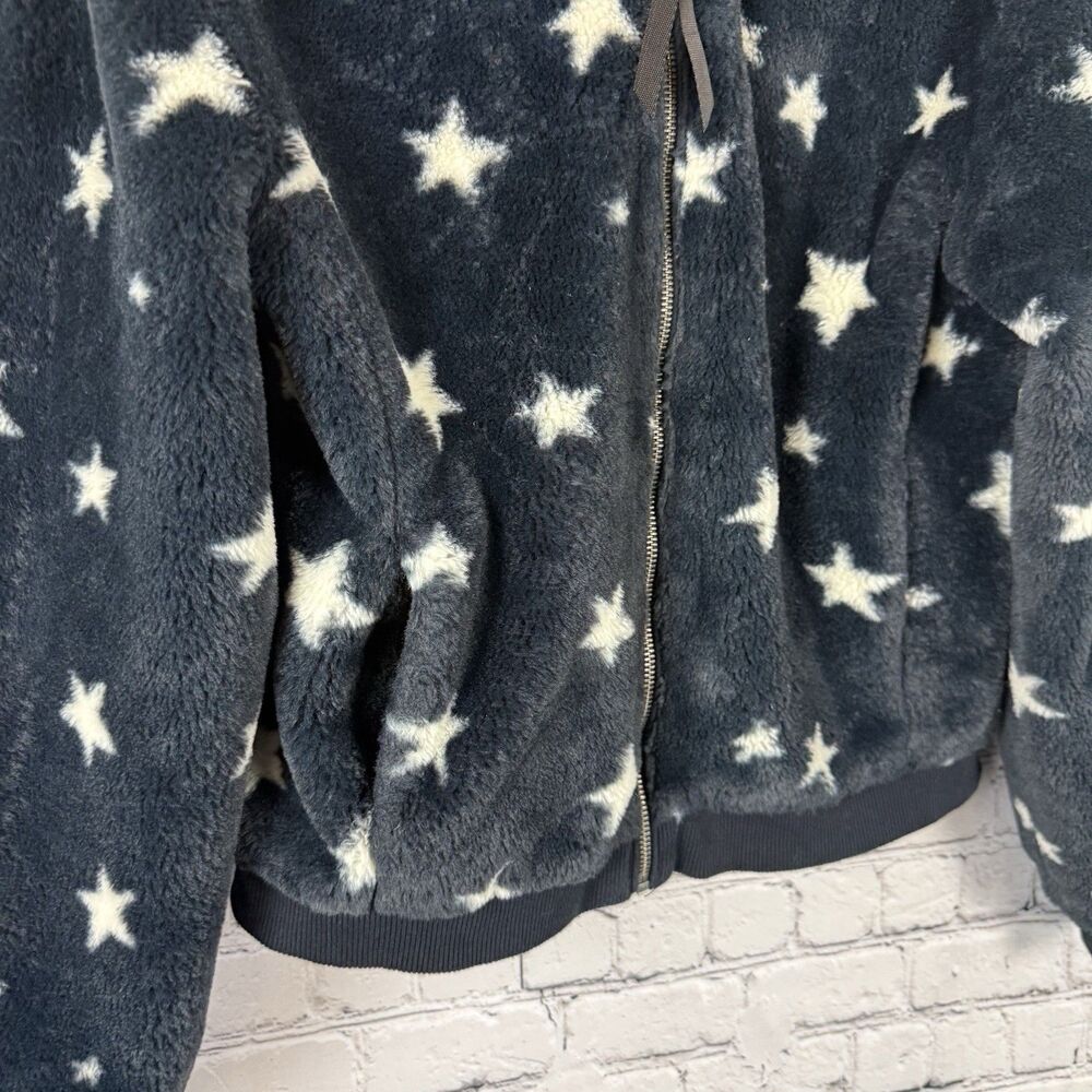 Z Supply London Star Bomber Jacket Faux Fur Hooded Zip Up Womens S Navy White - Picture 11 of 13